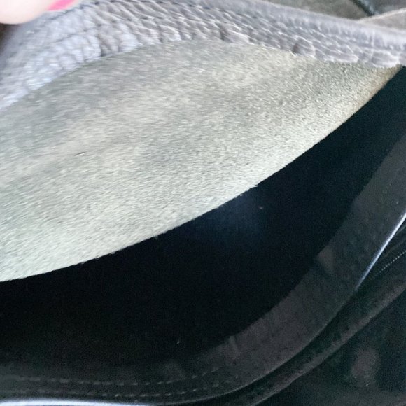 Vintage Dark Brown Leather Oval Unique Crossbody w Wood Detail - Picture 10 of 12